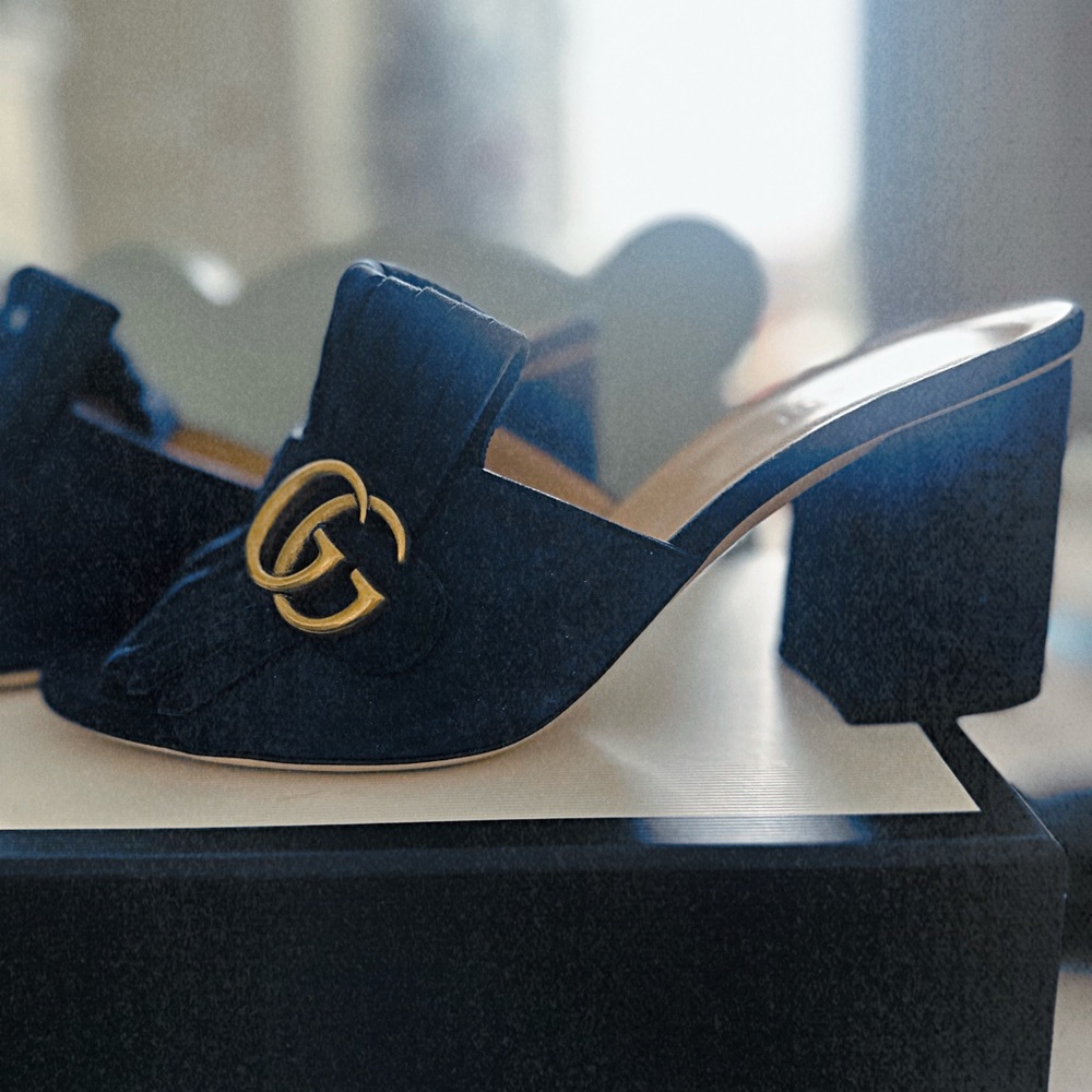 Gorgeous Gucci Marmont fringe heeled sandals